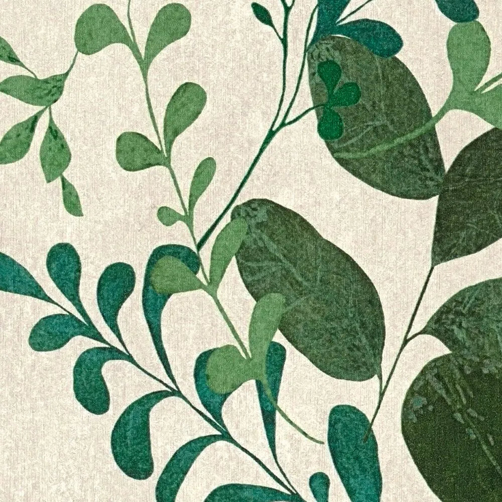 Zaļas neaustas tapetes ar lapainiem zariem un matētu faktūru | 3012474