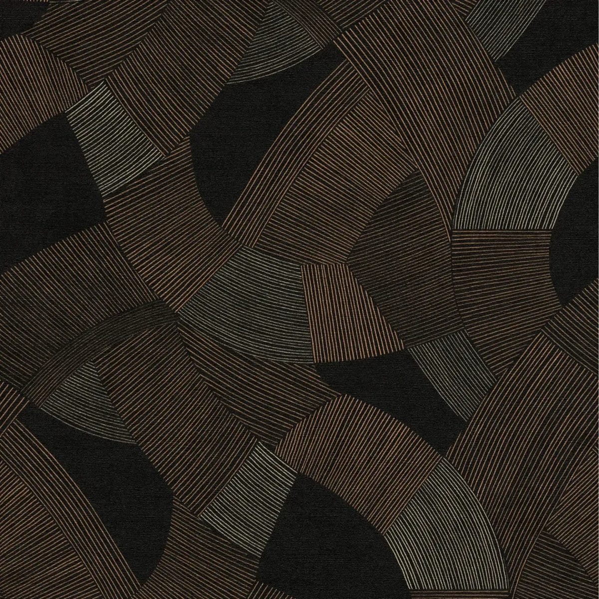 Melni brūnas tapetes ar ģeometrisku rakstu un spīdumu | 3012065