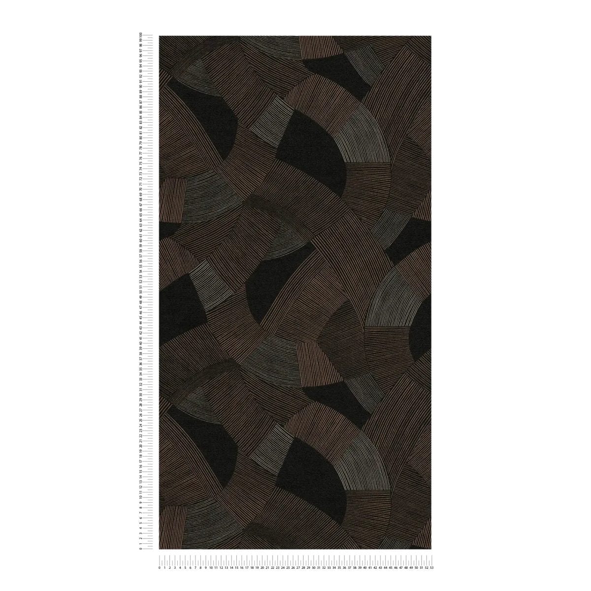 Melni brūnas tapetes ar ģeometrisku rakstu un spīdumu | 3012065