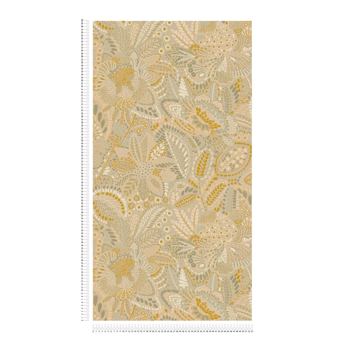 Zaļas ziedu tapetes ar lapu ornamentiem un matētu faktūru | 2763734