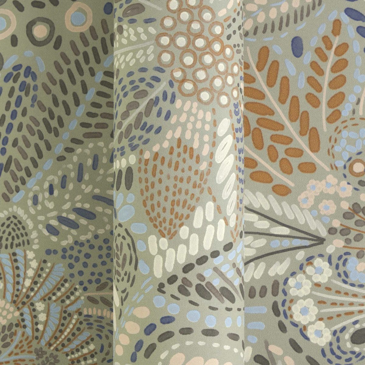 Zili pelēkas tapetes ar ziedu ornamentiem un matētu faktūru | 2763737