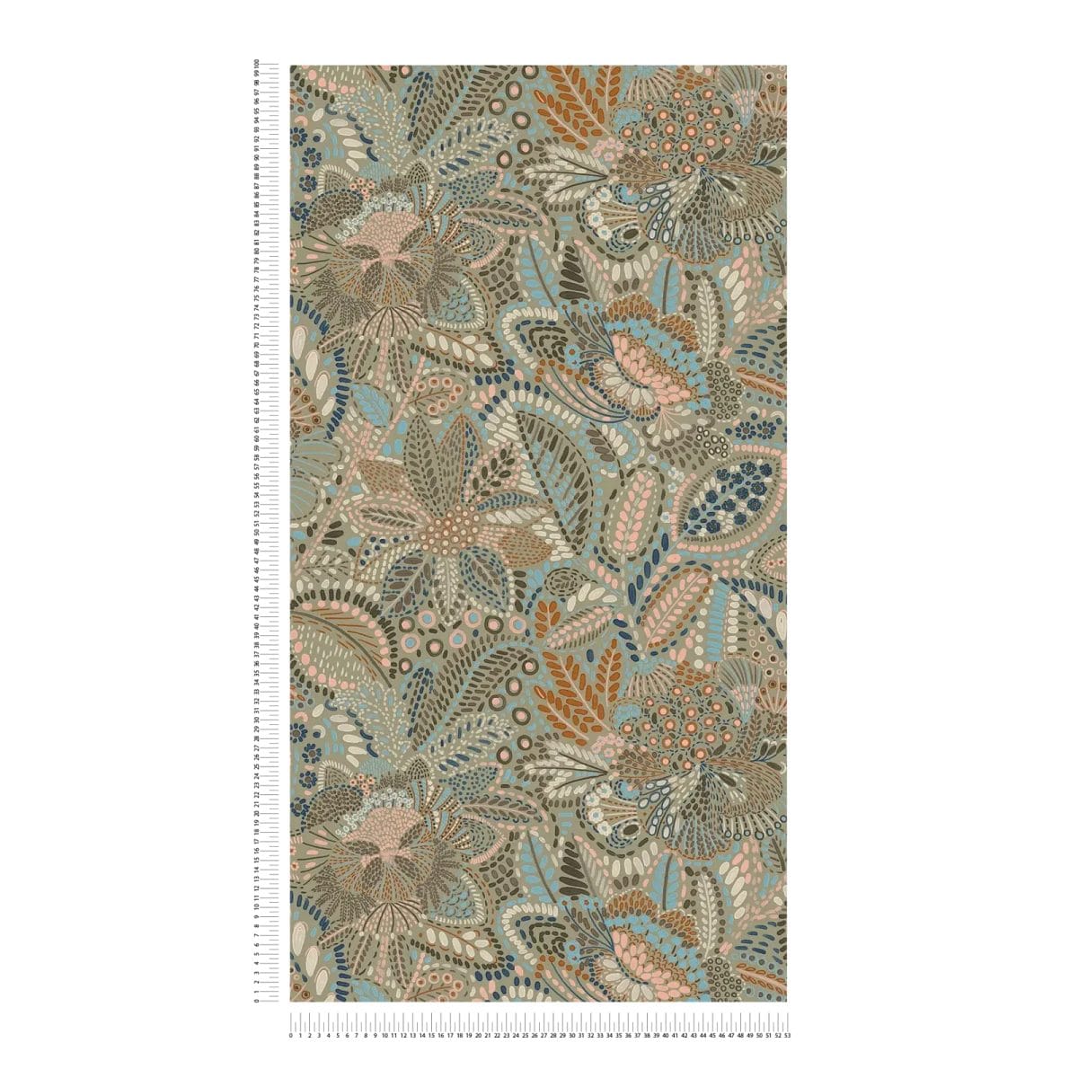 Zili pelēkas tapetes ar ziedu ornamentiem un matētu faktūru | 2763737