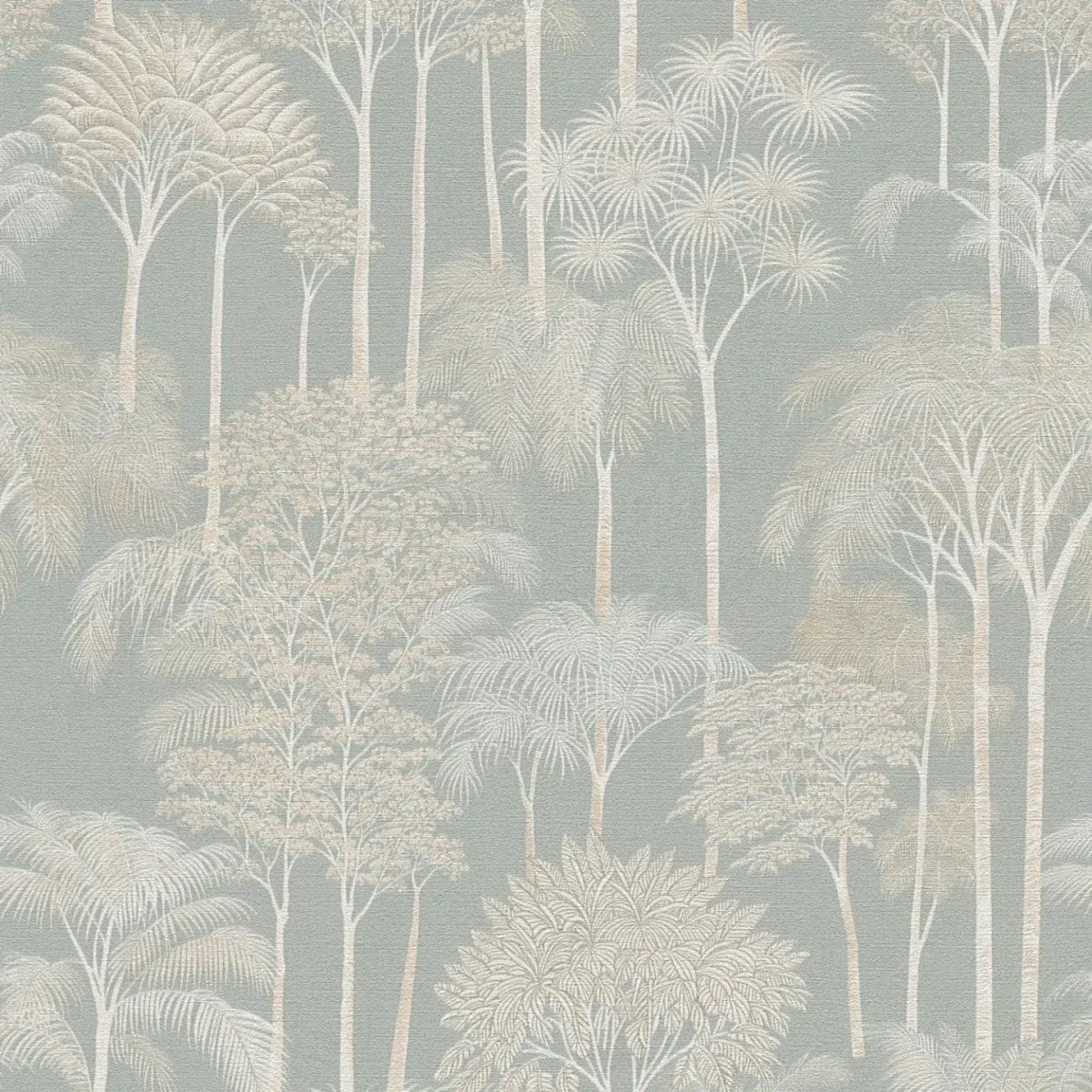 Zaļas tropiskās tapetes ar palmu koku motīviem un spīdumu | 3012106