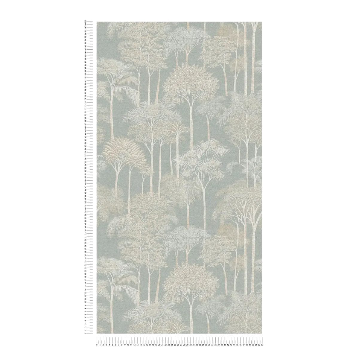 Zaļas tropiskās tapetes ar palmu koku motīviem un spīdumu | 3012106