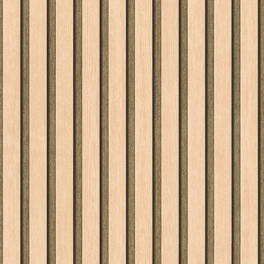 Bēšas svītrainas tapetes ar koka imitāciju un spīdumu | 3000333