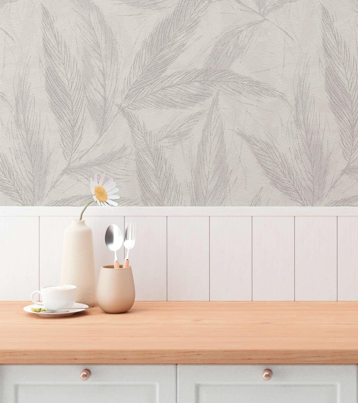 Tapetes ar izsmalcinātu spalvu rakstu un vieglu spīdumu | 3010663