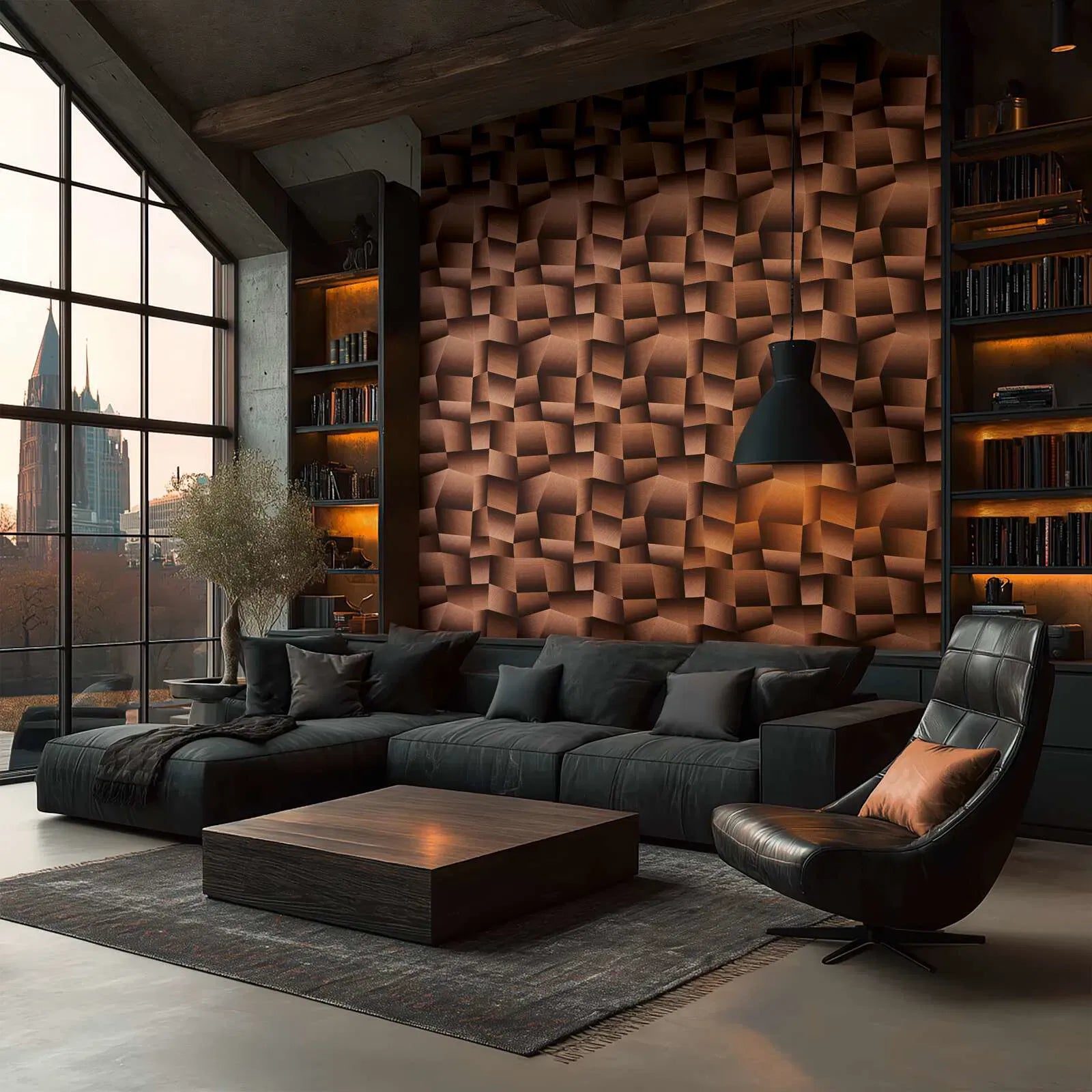 Brūnas teksturētas tapetes ar 3D ģeometrisku dizainu | 3012643