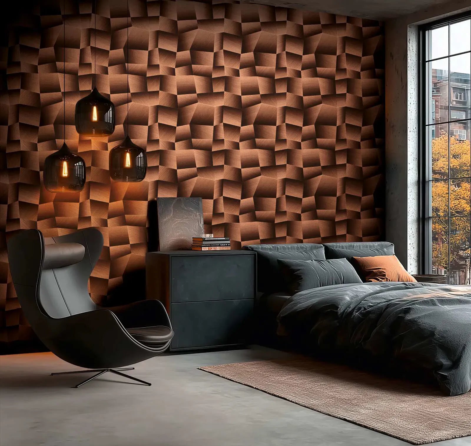 Brūnas teksturētas tapetes ar 3D ģeometrisku dizainu | 3012643