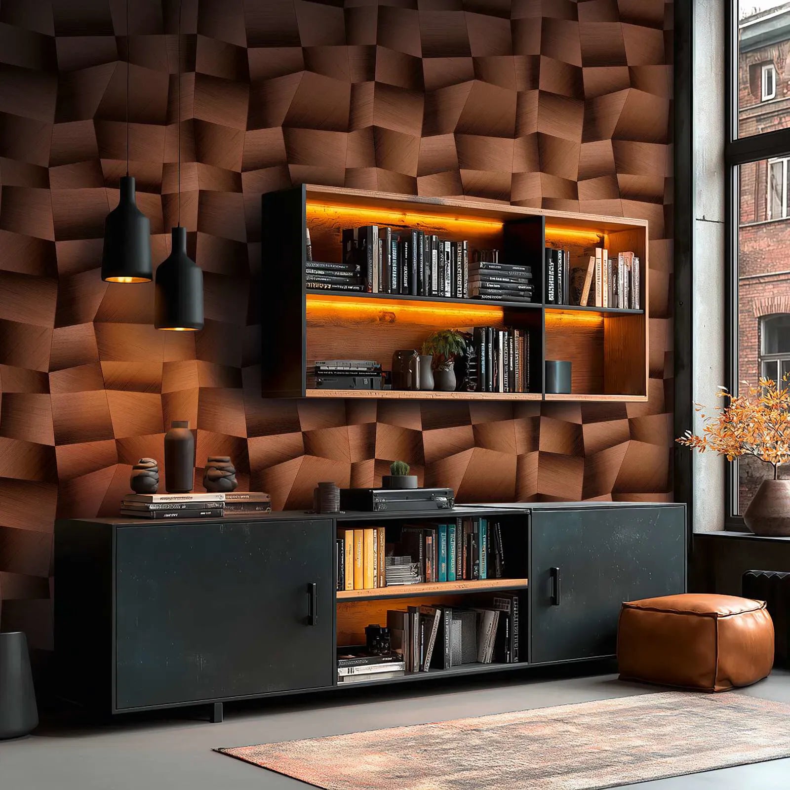 Brūnas teksturētas tapetes ar 3D ģeometrisku dizainu | 3012643