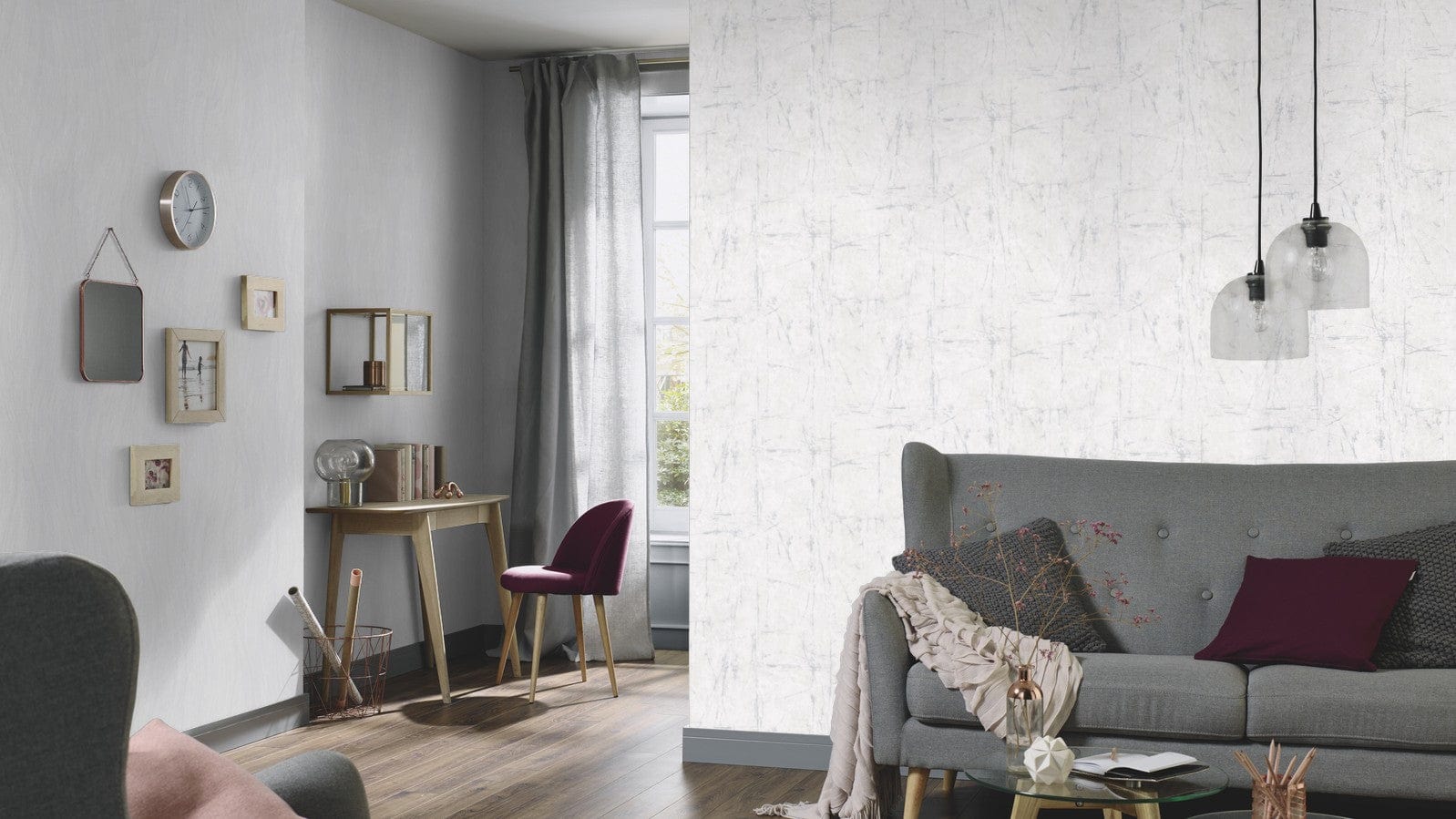 Gaiši pelēkas tapetes ar abstraktu rakstu mūsdienīgai un gaisīgai telpai, 3737537, showroom 6