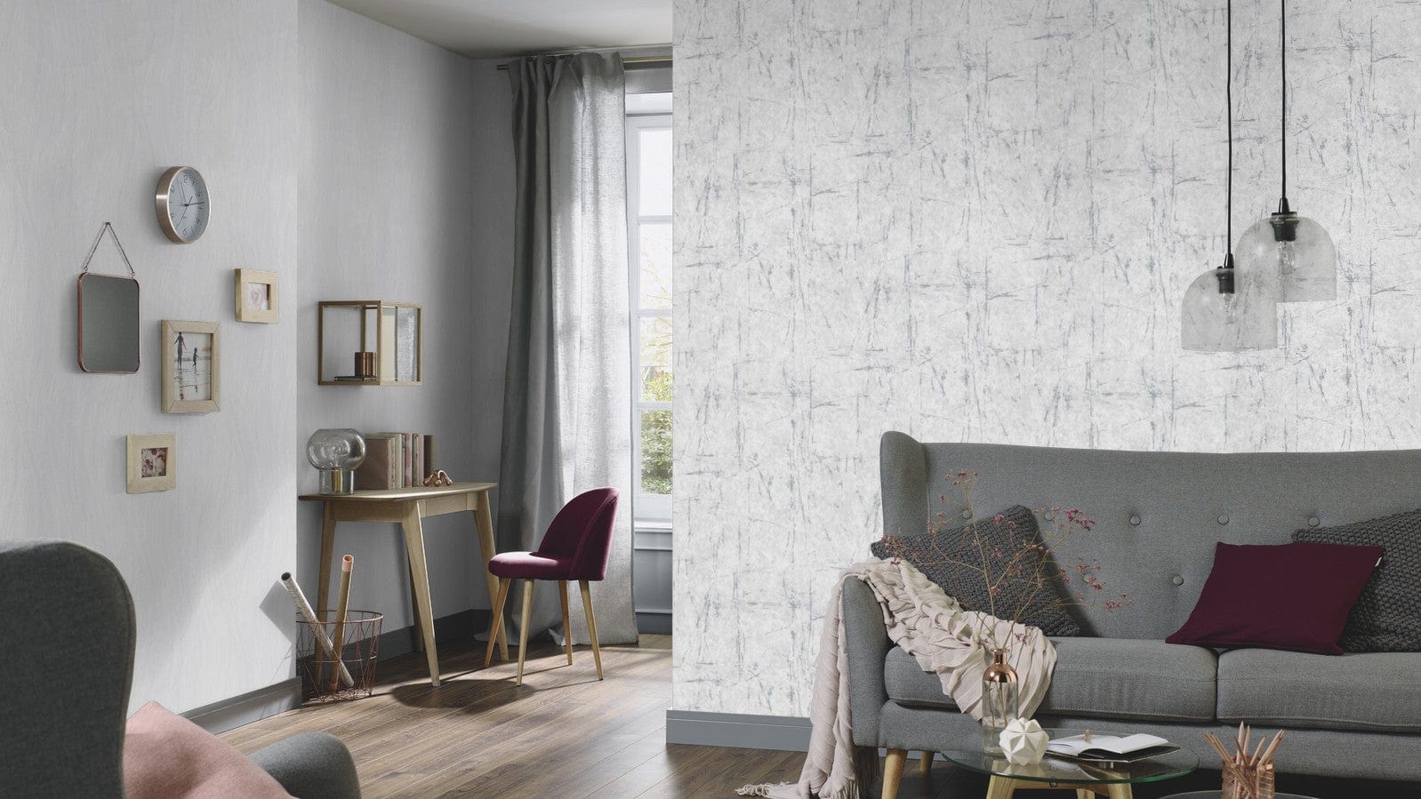 Pelēkas tapetes ar elegantu abstraktu dizainu minimālistiskam izskatam, 3737512, showroom 6