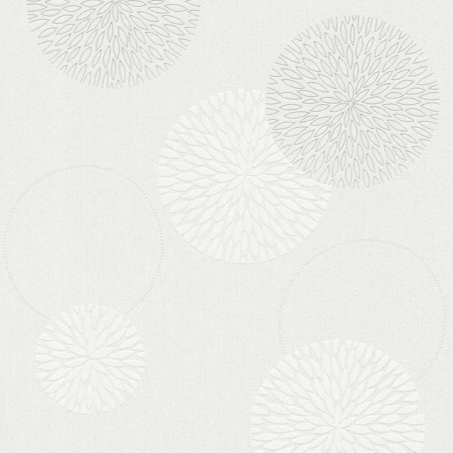 Baltas ziedu tapetes maigam, skandināviskam un dabiskam sienu noformējumam