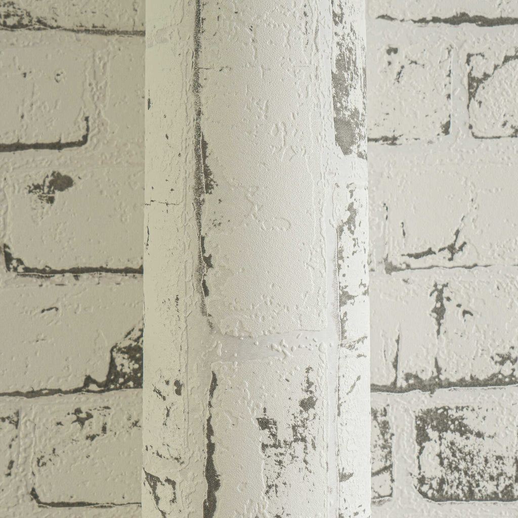 Pelēkas tapetes ar ķieģeļu un akmens imitāciju modernam sienas efektam