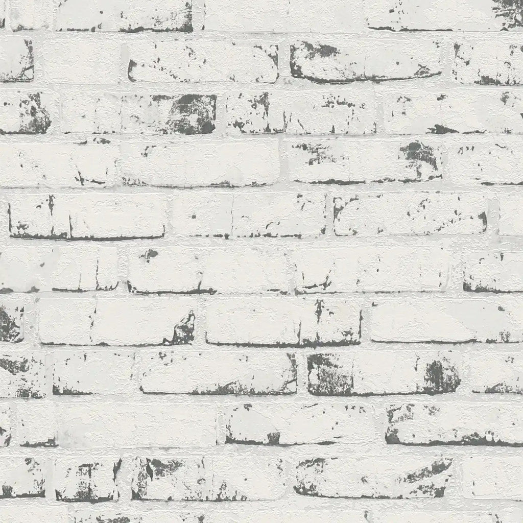 Pelēkas tapetes ar ķieģeļu un akmens imitāciju modernam sienas efektam