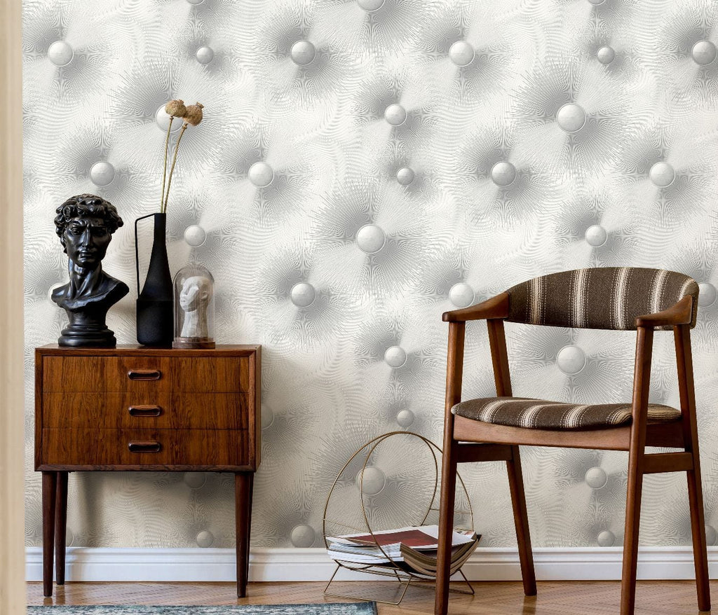 Sudraba tapetes ar ģeometriskiem elementiem un modernu apļu rakstu, 3706373, kabinetām - interjers 2