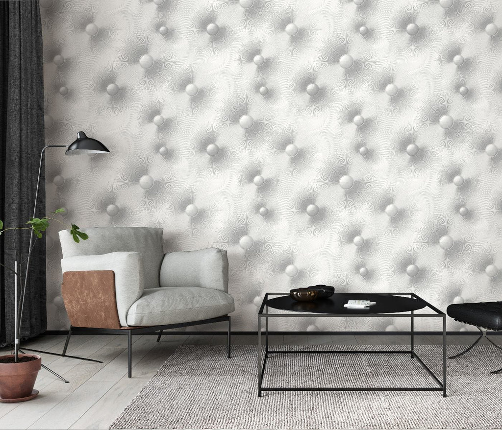 Sudraba tapetes ar ģeometriskiem elementiem un modernu apļu rakstu, 3706373, kabinetām - interjers 3