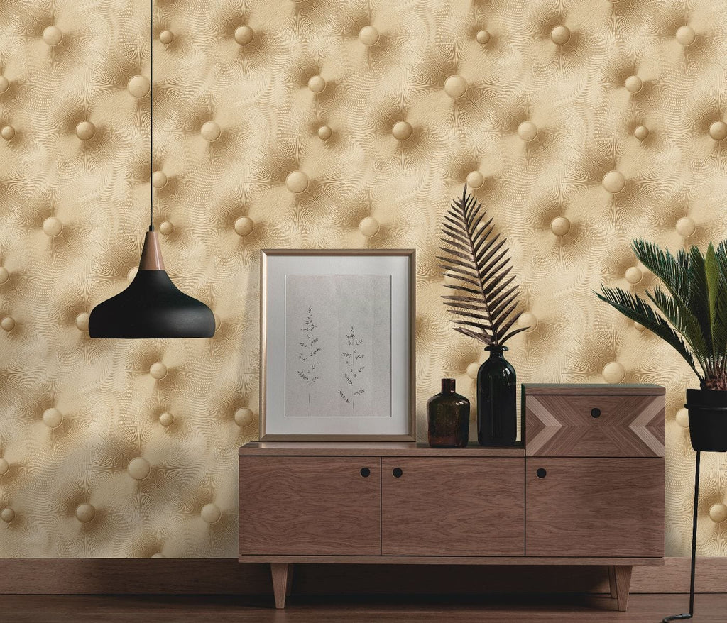 Modernas zelta tapetes ar ģeometrisku rakstu un dekoratīviem apļiem, 3706336, kabinetām - interjers 3