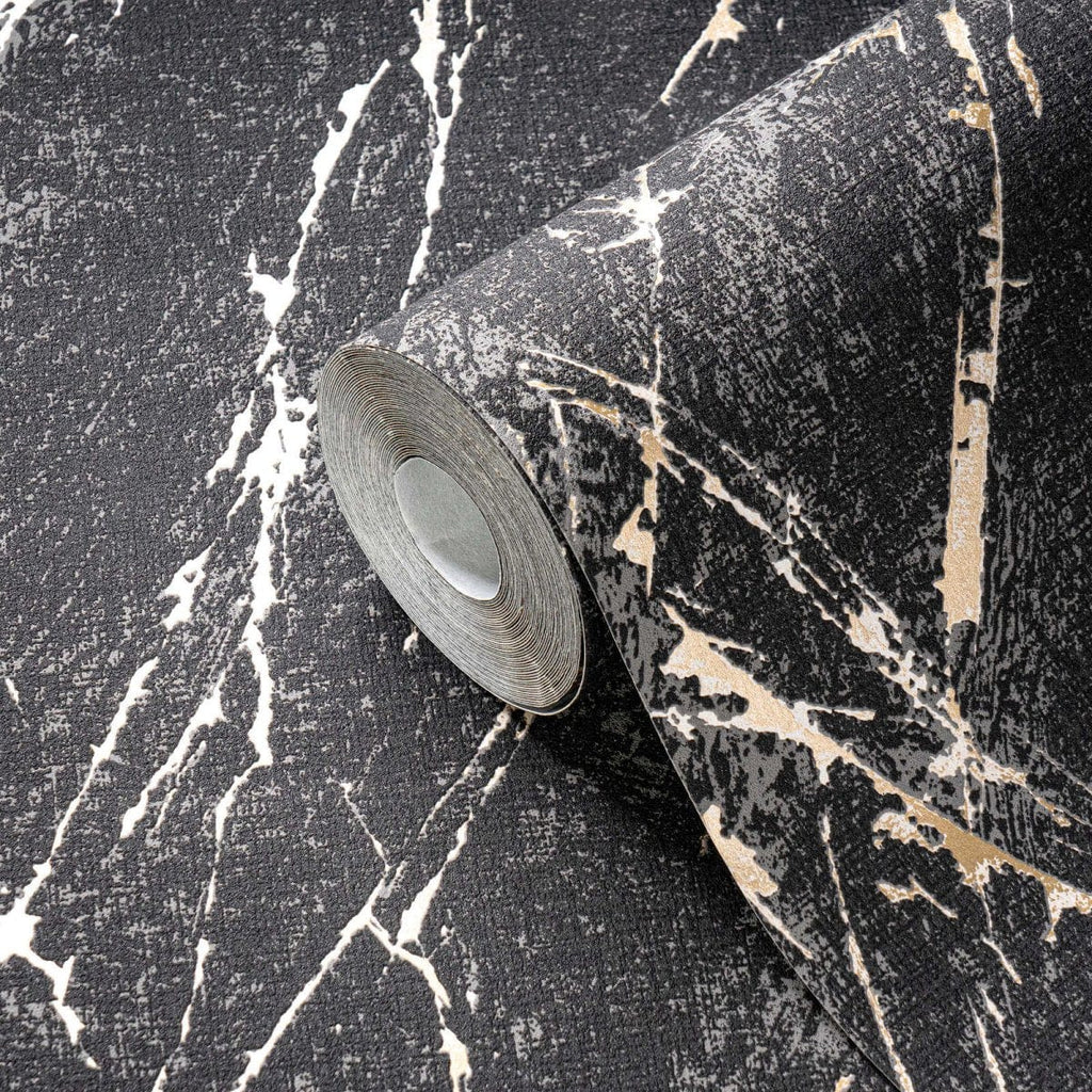 Melnas tapetes ar zelta efektu greznam un luksusa sienas dizainam