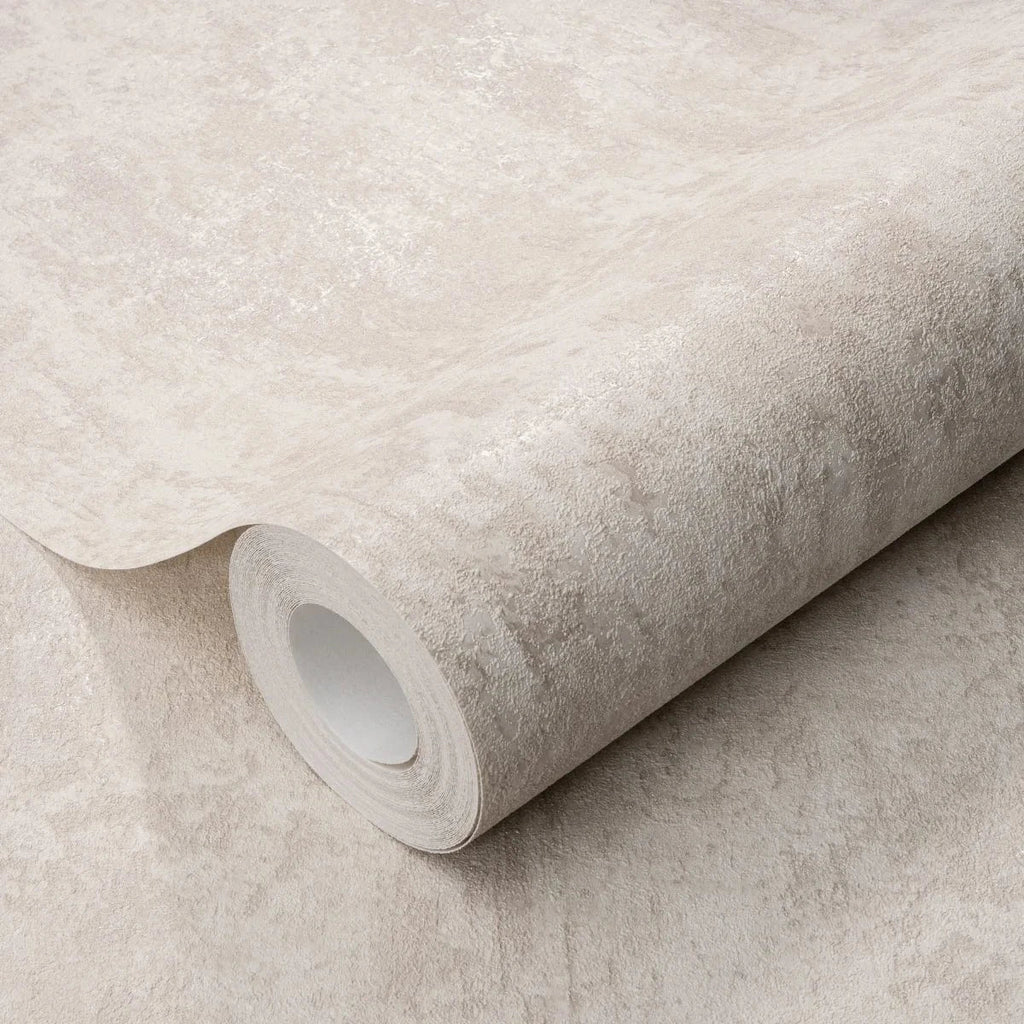 Bēšas tapetes ar apmetuma efektu un spīdumu – eleganta sienas apdare  