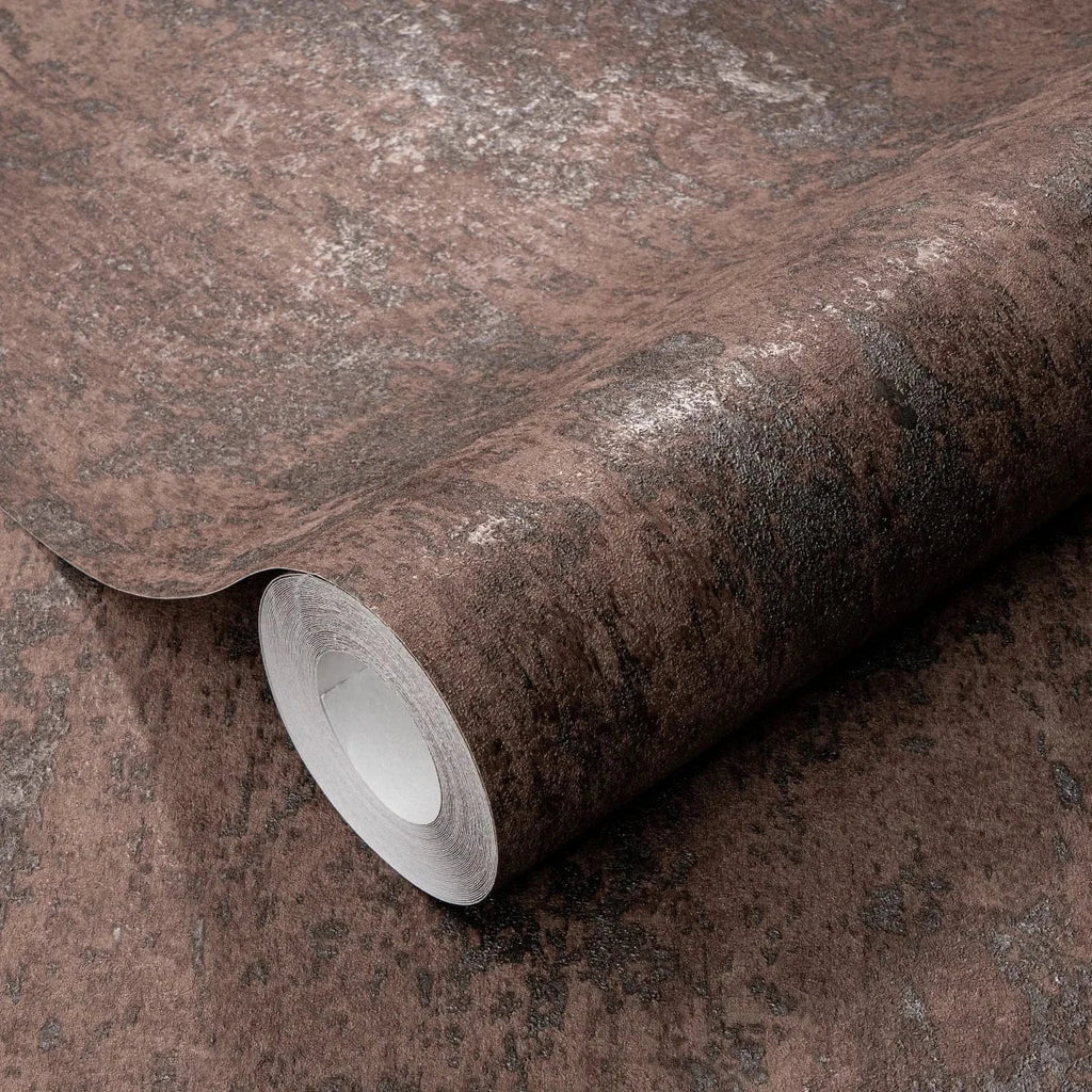 Brūnas tapetes ar apmetuma efektu un vieglu spīdumu – silts dizains telpā  