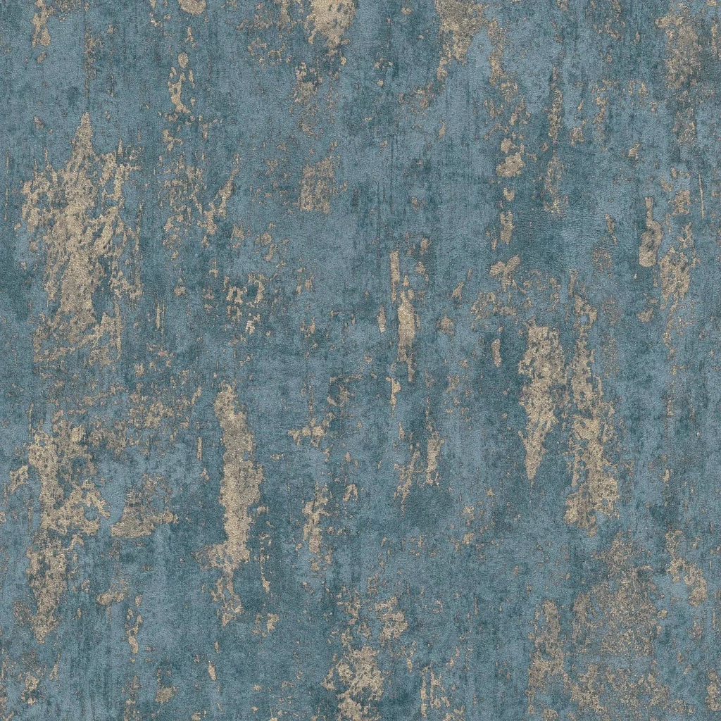 Tumši zilas un zelta tapetes ar apmetuma tekstūru – grezna interjera ideja  