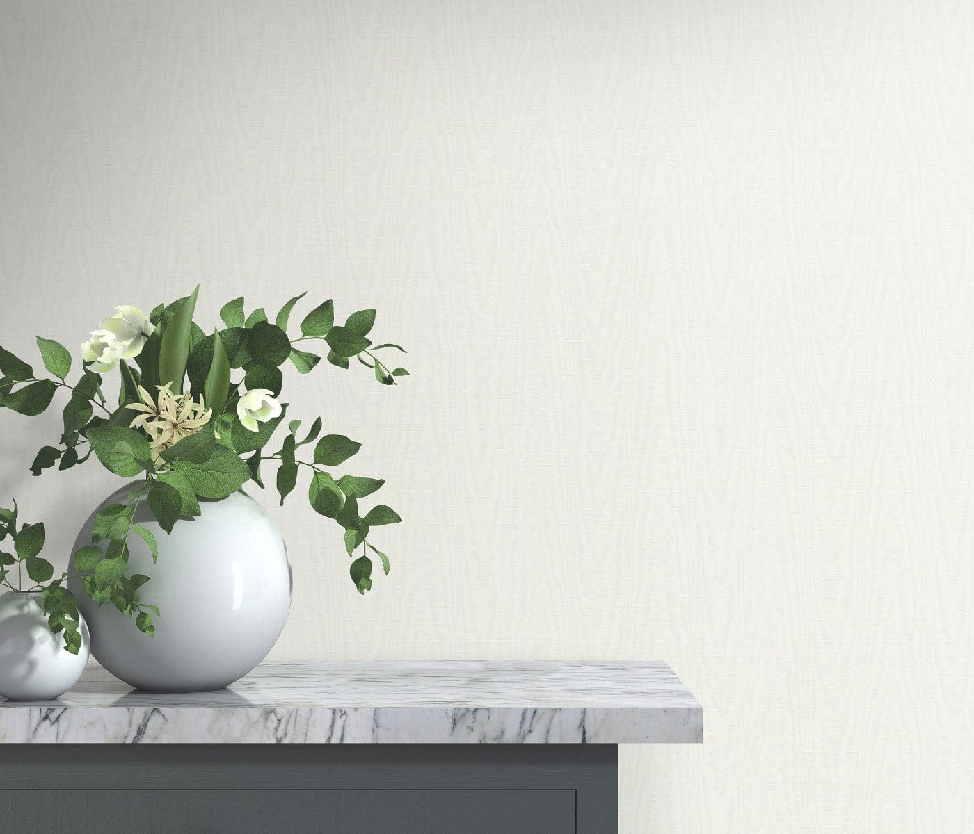 Smalkas baltas tapetes ar moirē efektu, kas piešķir elegantu tekstūru, 3731755, guļamistabai - interjers 2