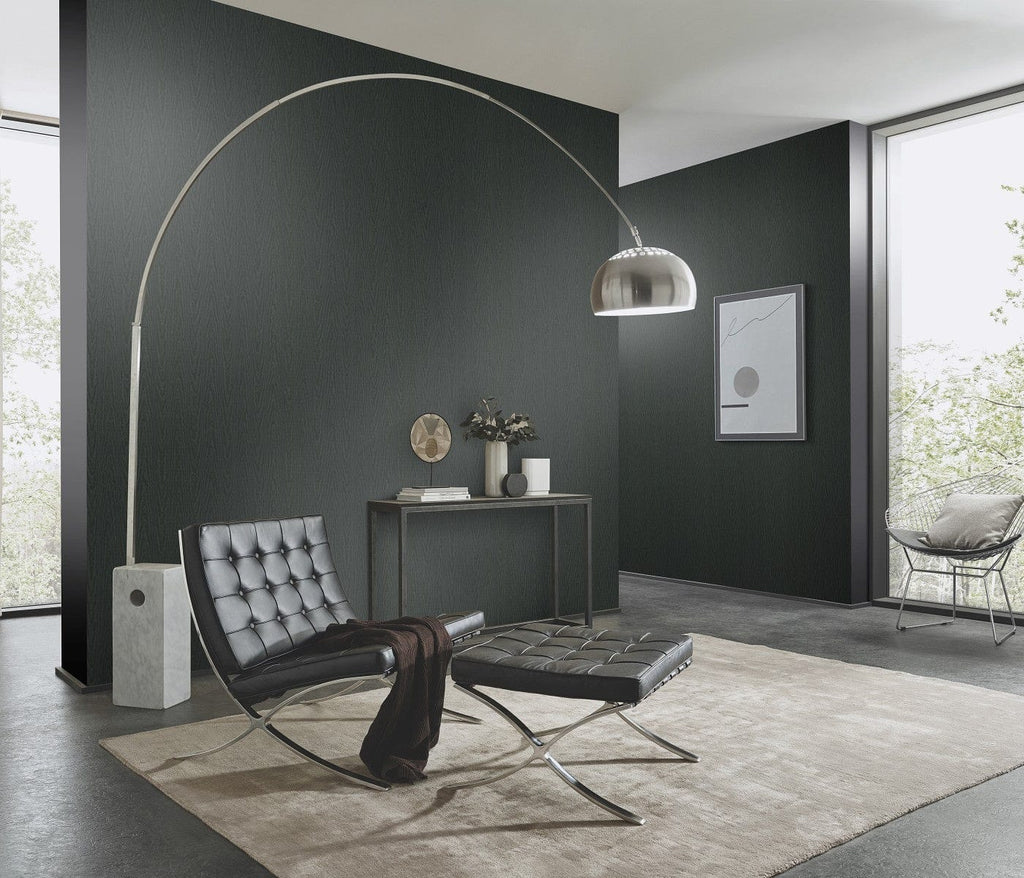 Greznas melnas tapetes ar modernu moirē efektu izteiksmīgai sienu apdarei, 3731773, guļamistabai - interjers 3