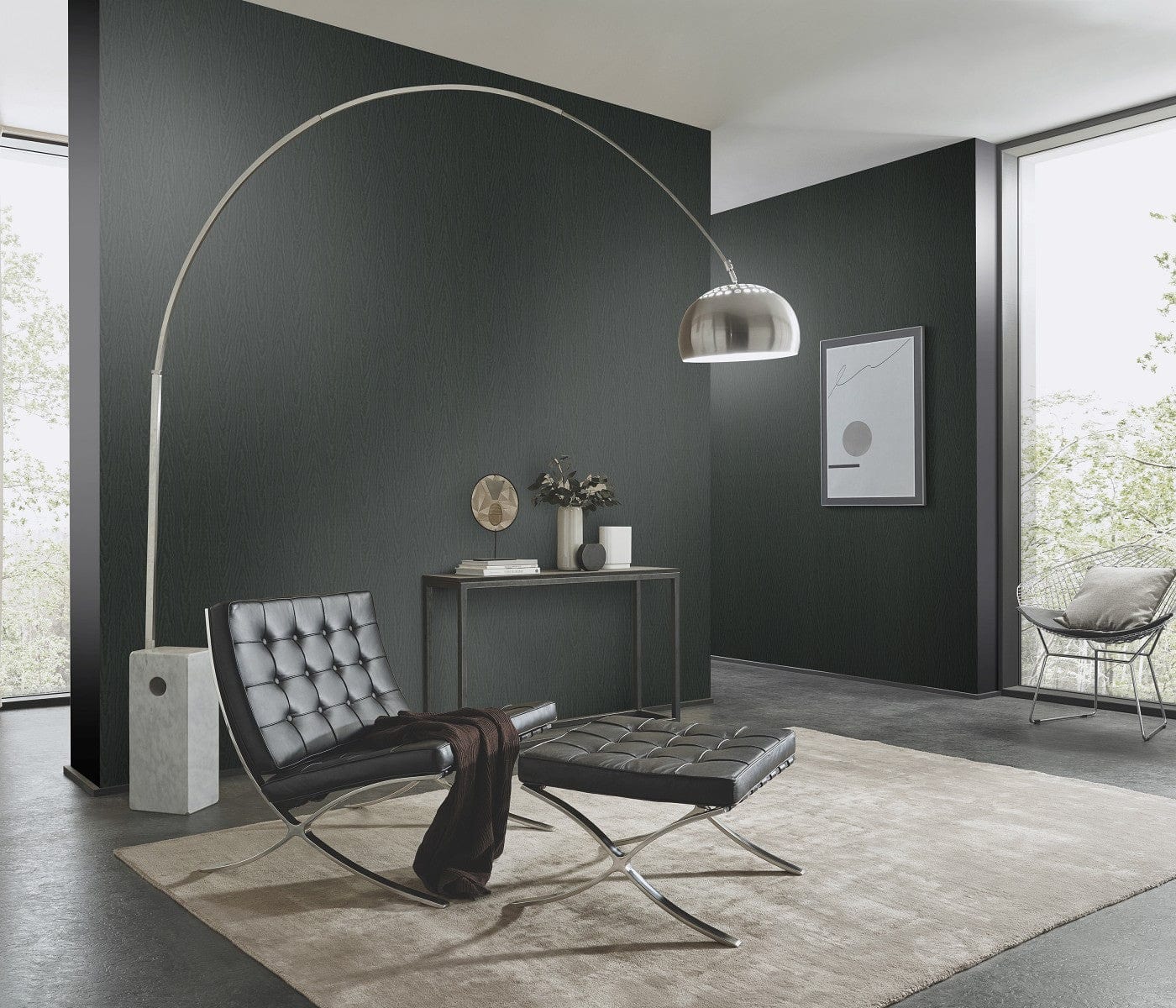 Greznas melnas tapetes ar modernu moirē efektu izteiksmīgai sienu apdarei, 3731773, guļamistabai - interjers 3