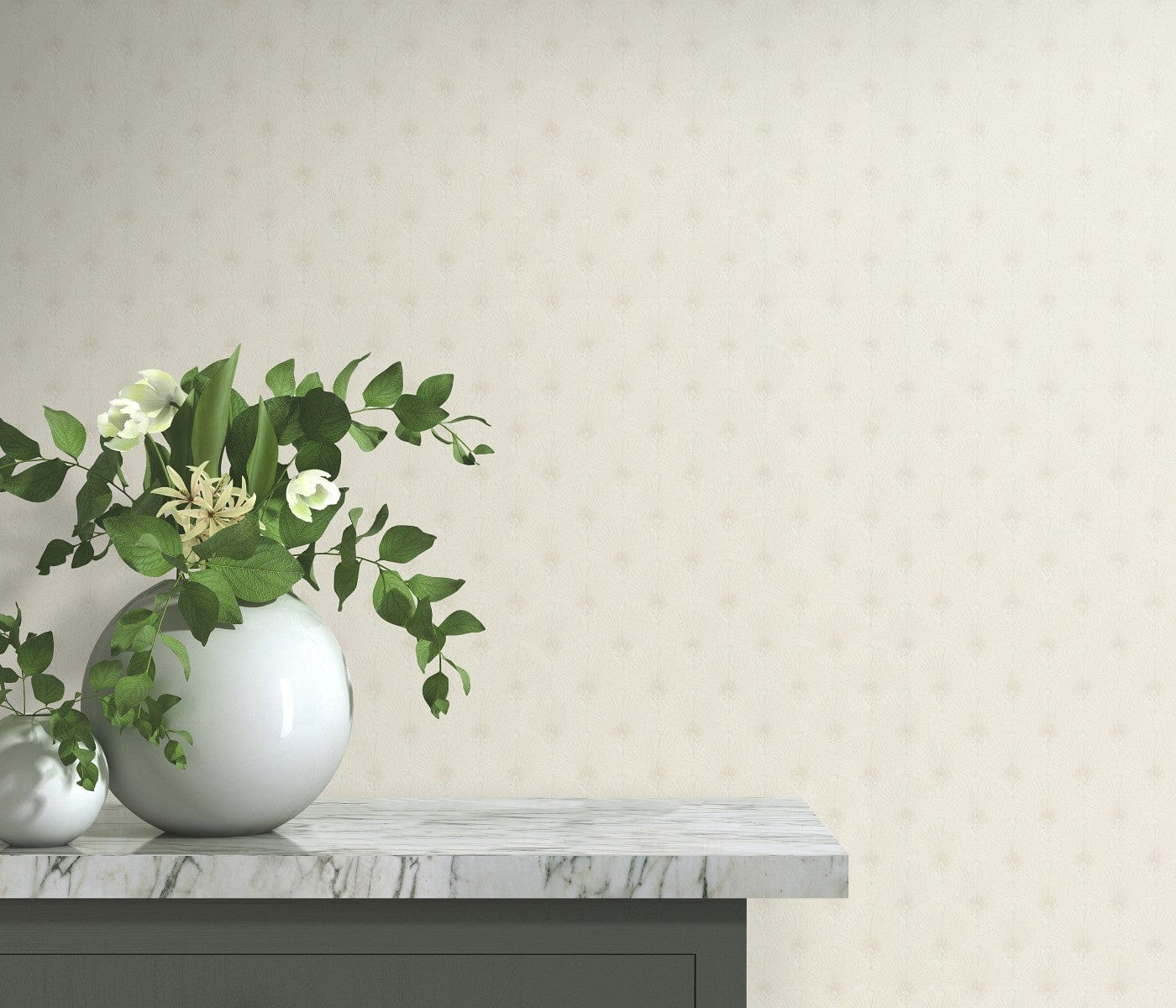 Krēmkrāsas Art Deco tapetes ar smalku pāvu spalvas ornamentu, 3744566, guļamistabai - interjers 2