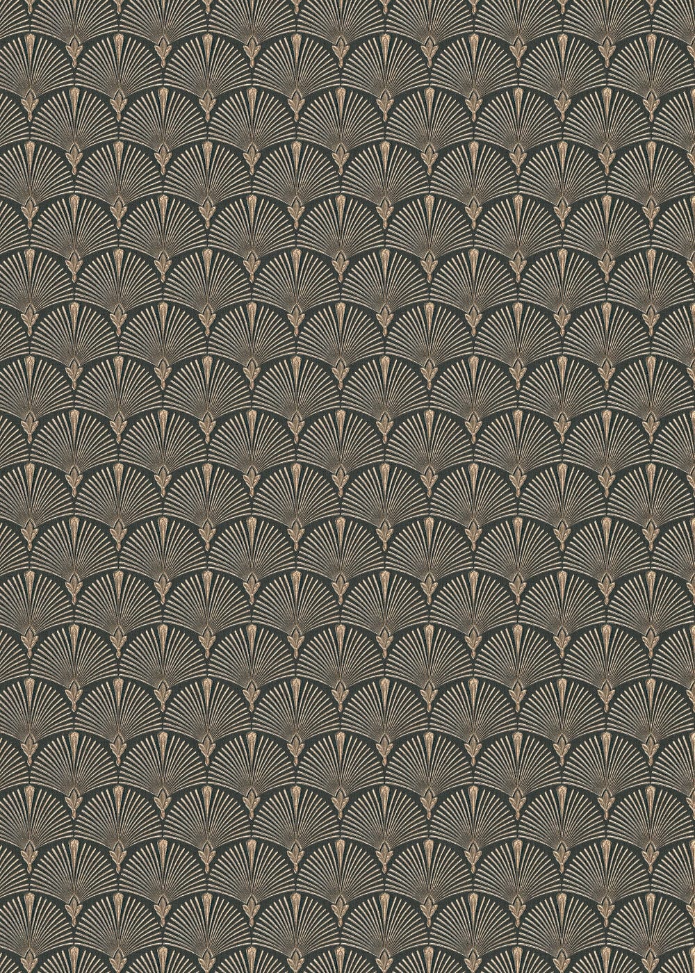 Greznas melnas un zelta tapetes ar Art Deco pāvu spalvas dizainu, 3744567, guļamistabai - interjers 4