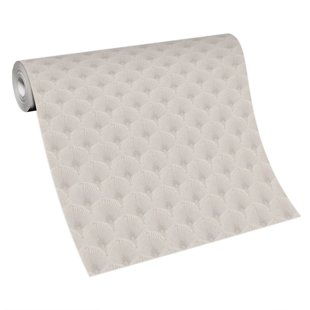 Taupe krāsas tapetes ar pāvu spalvas iedvesmotu Art Deco ornamentu, 3744615, kabinetām - interjers 5