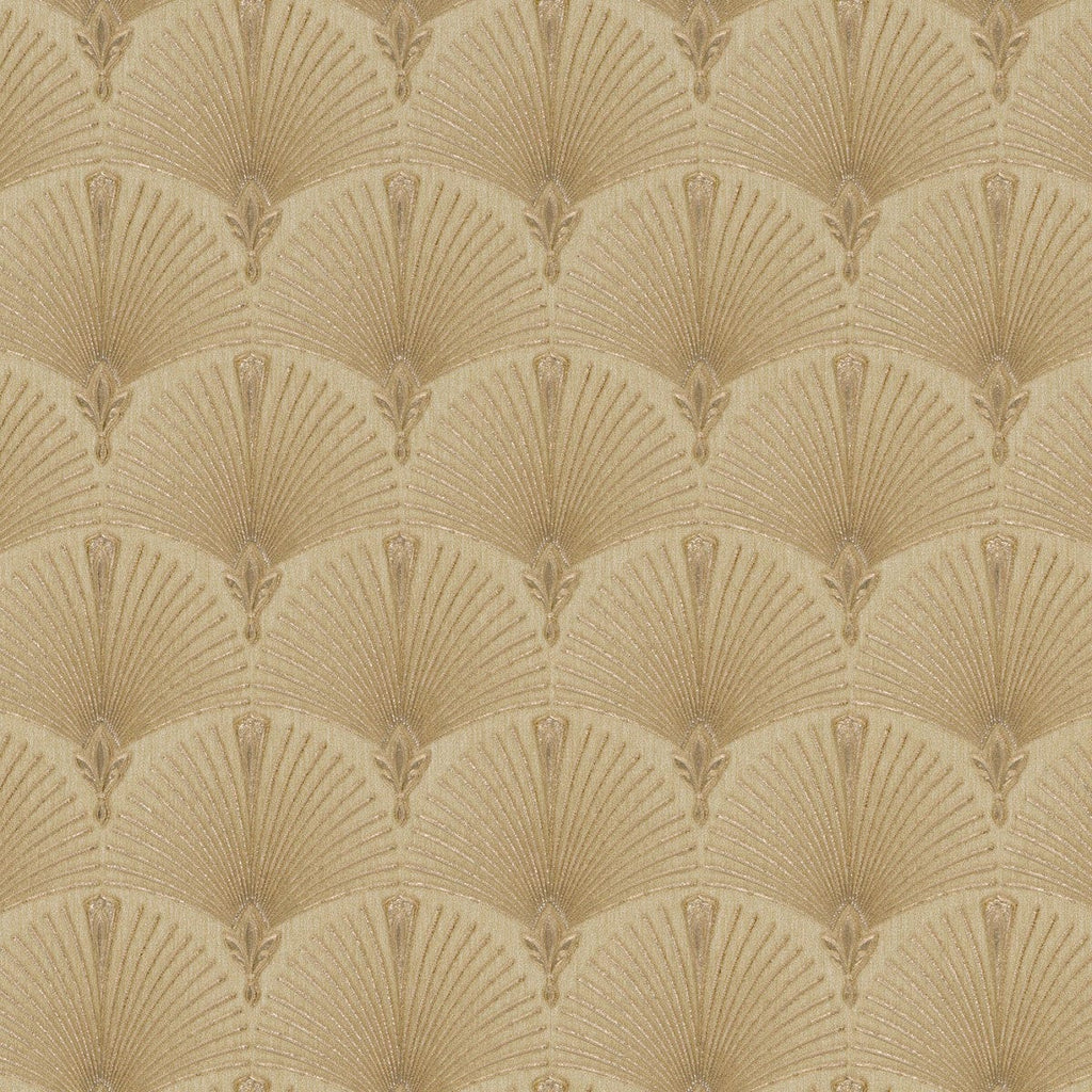 Zelta tapetes ar Art Deco pāvu spalvas ornamentu elegantiem interjeriem, 3744606, guļamistabai - interjers 1