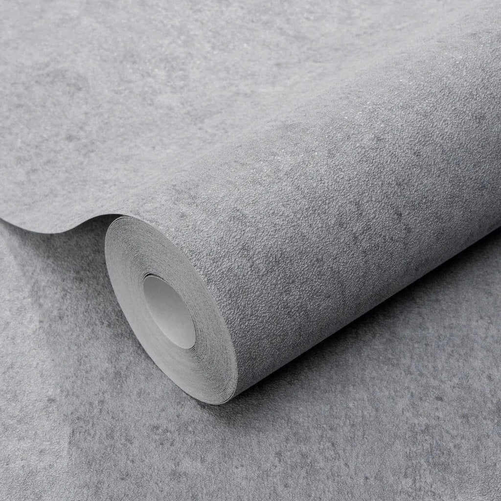 Pelēkas tapetes ar apmetuma efektu un matētu virsmu – Erismann interjera risinājums  