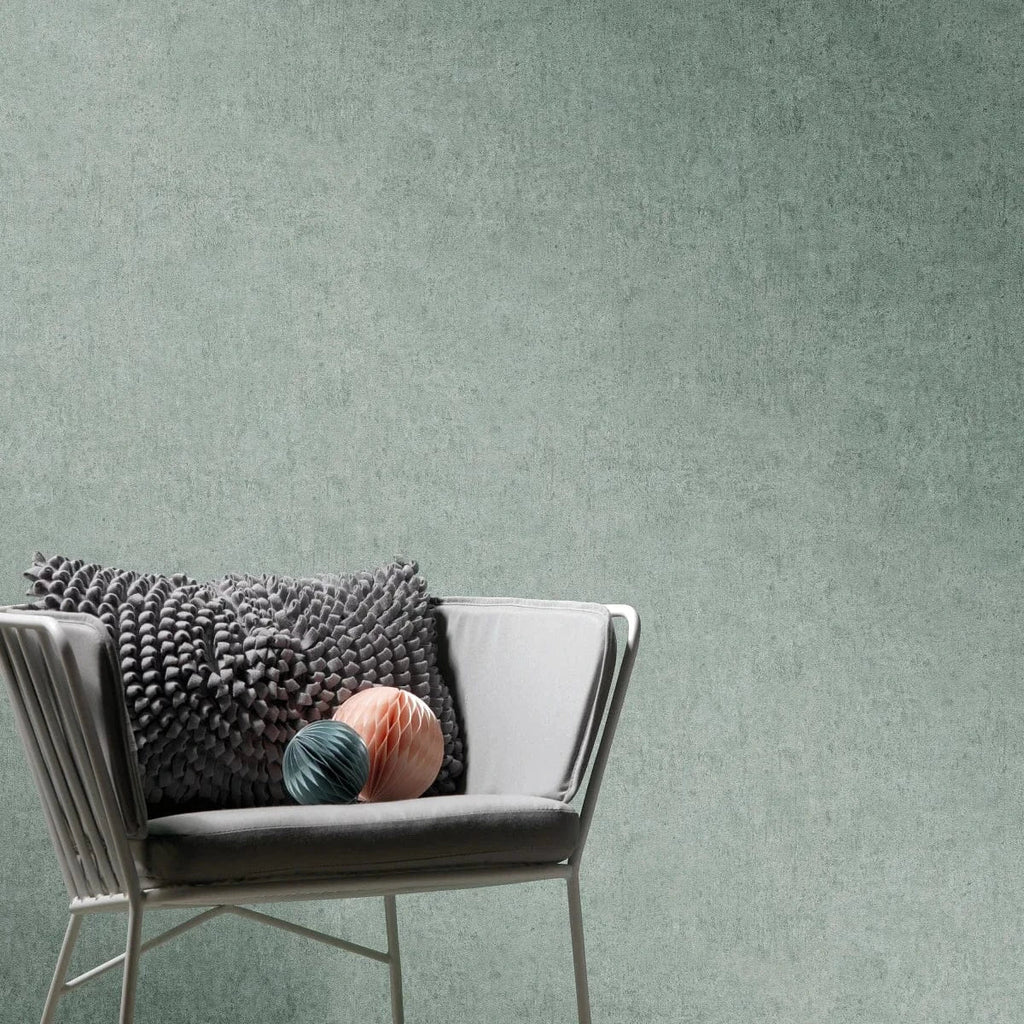 Zaļas tapetes ar dekoratīvu apmetuma tekstūru – moderna siena ar Erismann  