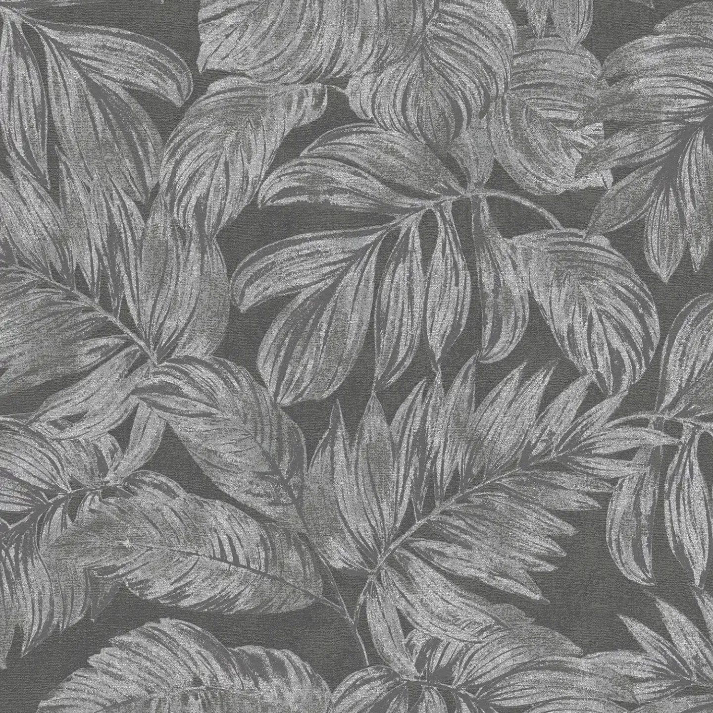 Džungļu dizaina tapetes ar sudraba un pelēkiem toņiem eksotiskai noskaņai