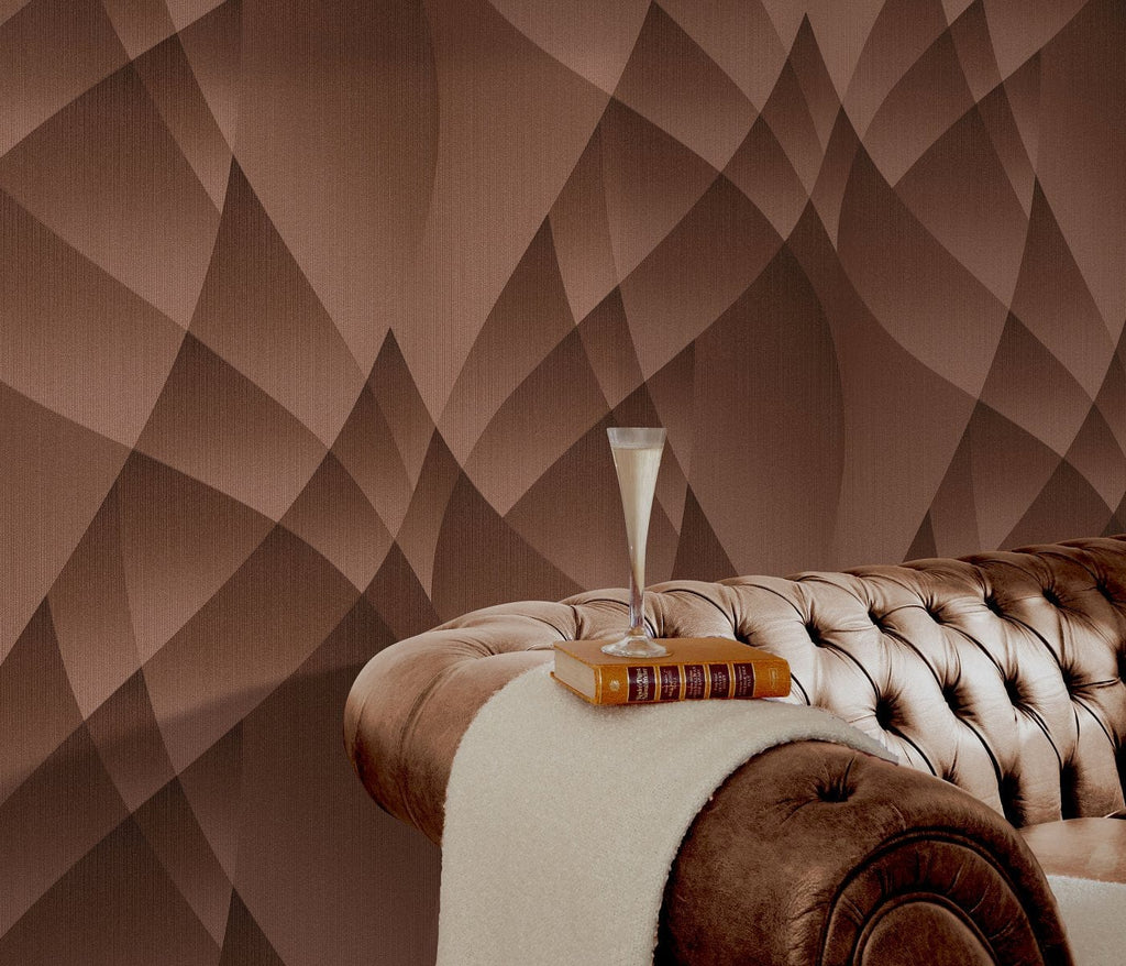 Tapetes bronzas toņos ar ģeometrisku dizainu, piešķir  greznumu un dziļumu, 3752210, skats interjerā 2