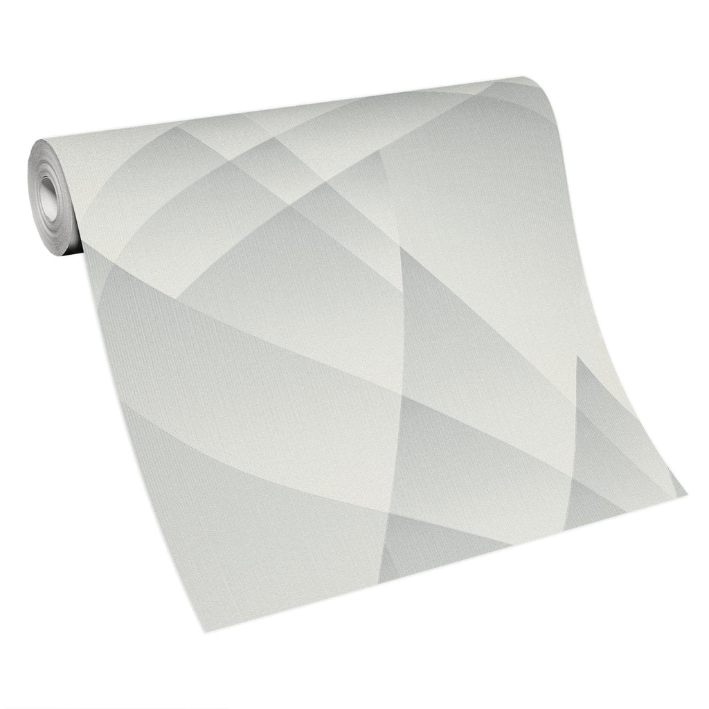 Gaiši pelēkas tapetes ar minimālistisku ģeometrisku rakstu, 3752167, skats interjerā 5