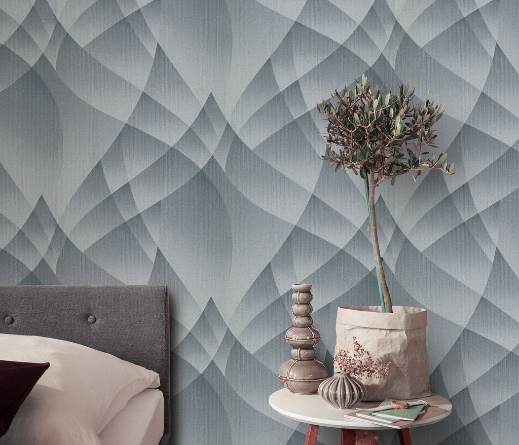 Tapetes sudraba un pelēkos toņos ar ģeometrisku rakstu, mūsdienīgam interjeram, 3752165, skats interjerā 2
