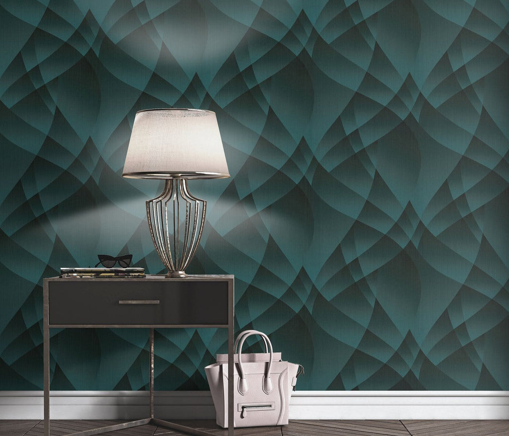 Tapetes tirkīza krāsā ar ģeometrisku dizainu, kas piešķir interjeram enerģiju, 3752152, skats interjerā 2