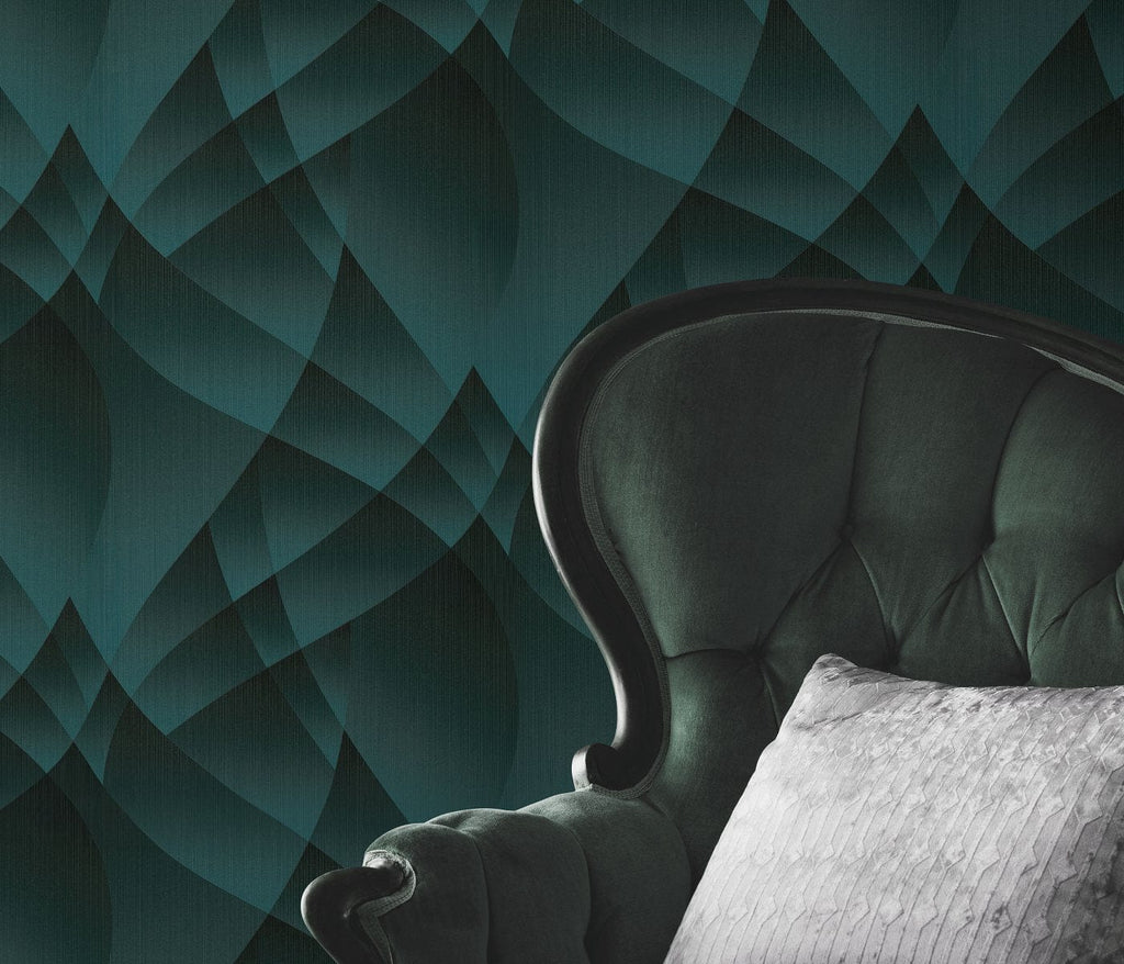 Tapetes tirkīza krāsā ar ģeometrisku dizainu, kas piešķir interjeram enerģiju, 3752152, skats interjerā 3