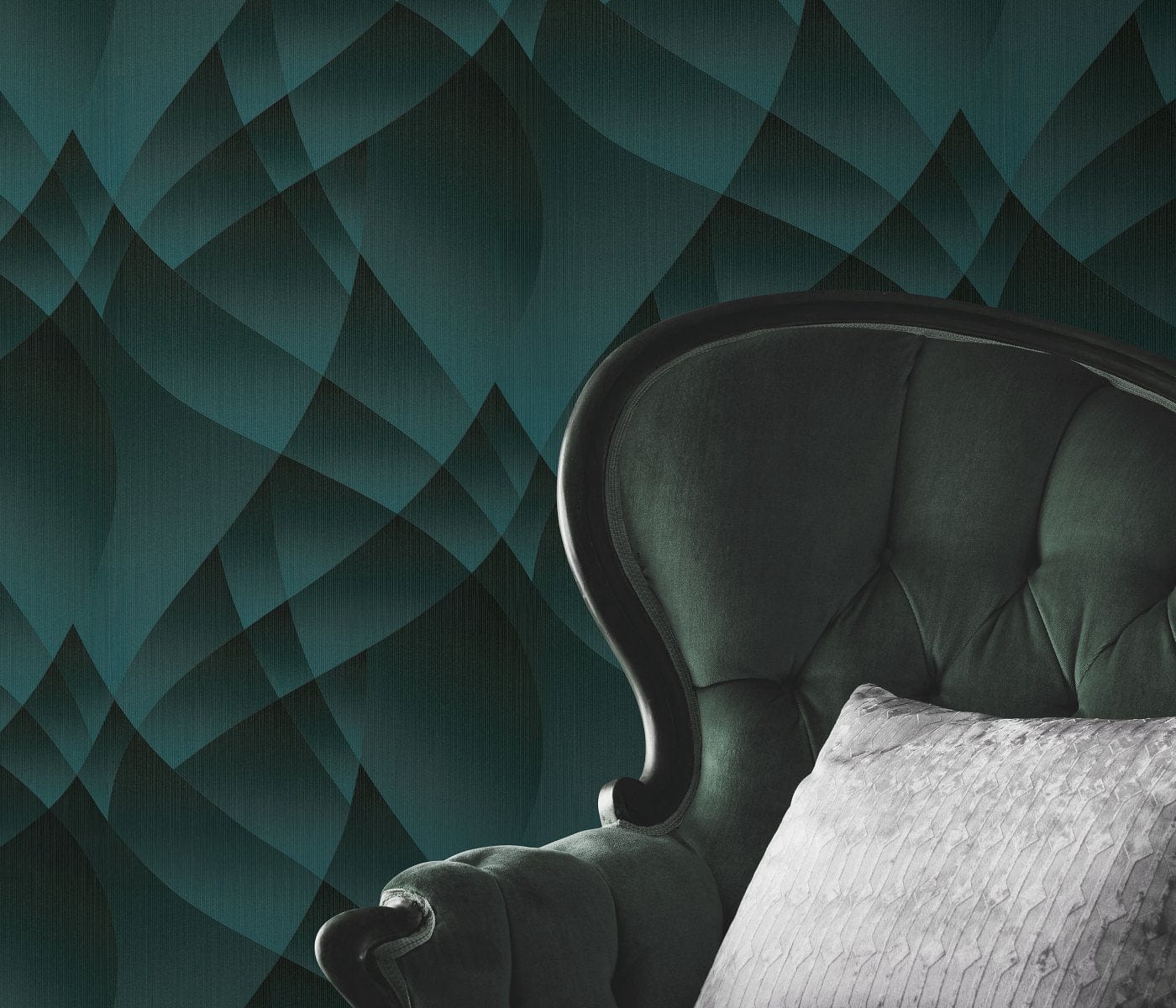 Tapetes tirkīza krāsā ar ģeometrisku dizainu, kas piešķir interjeram enerģiju, 3752152, skats interjerā 3