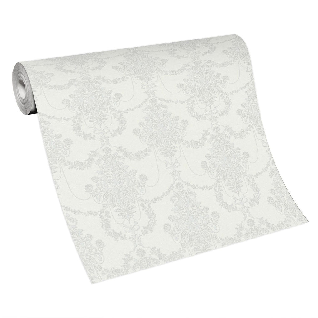Elegantas gaiši pelēkas tapetes ar ziedu rakstu, ar spīdumu, 3731173, viesistabai - interjers 4