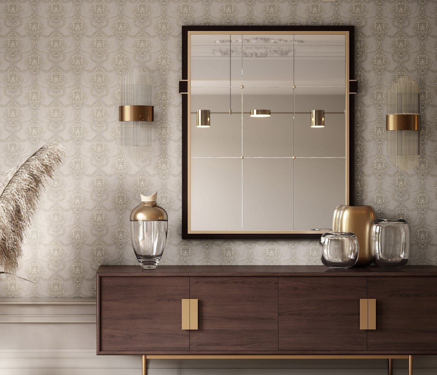 Taupe krāsas tapetes ar smalku ziedu rakstu, perlamutra , 3731201, viesistabai - interjers 3