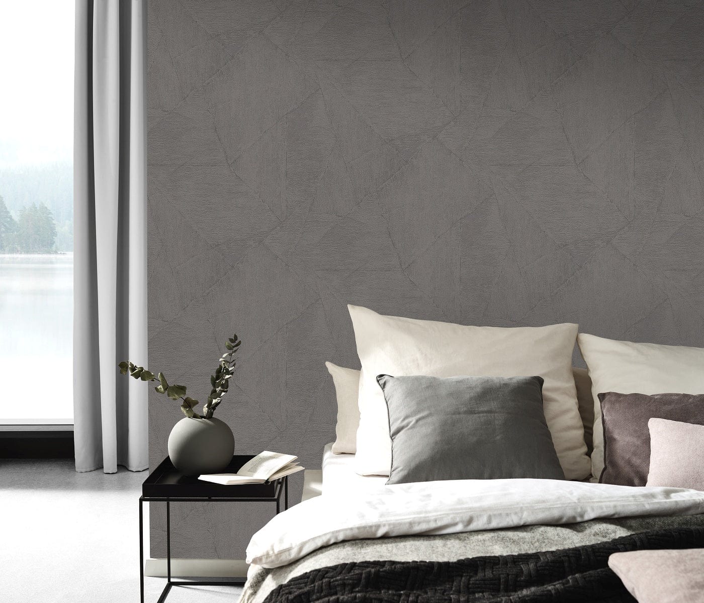 Stilīgas ģeometriskas tapetes tumši pelēkbrūnos toņos mūsdienīgam interjeram, 3737401, showroom 3
