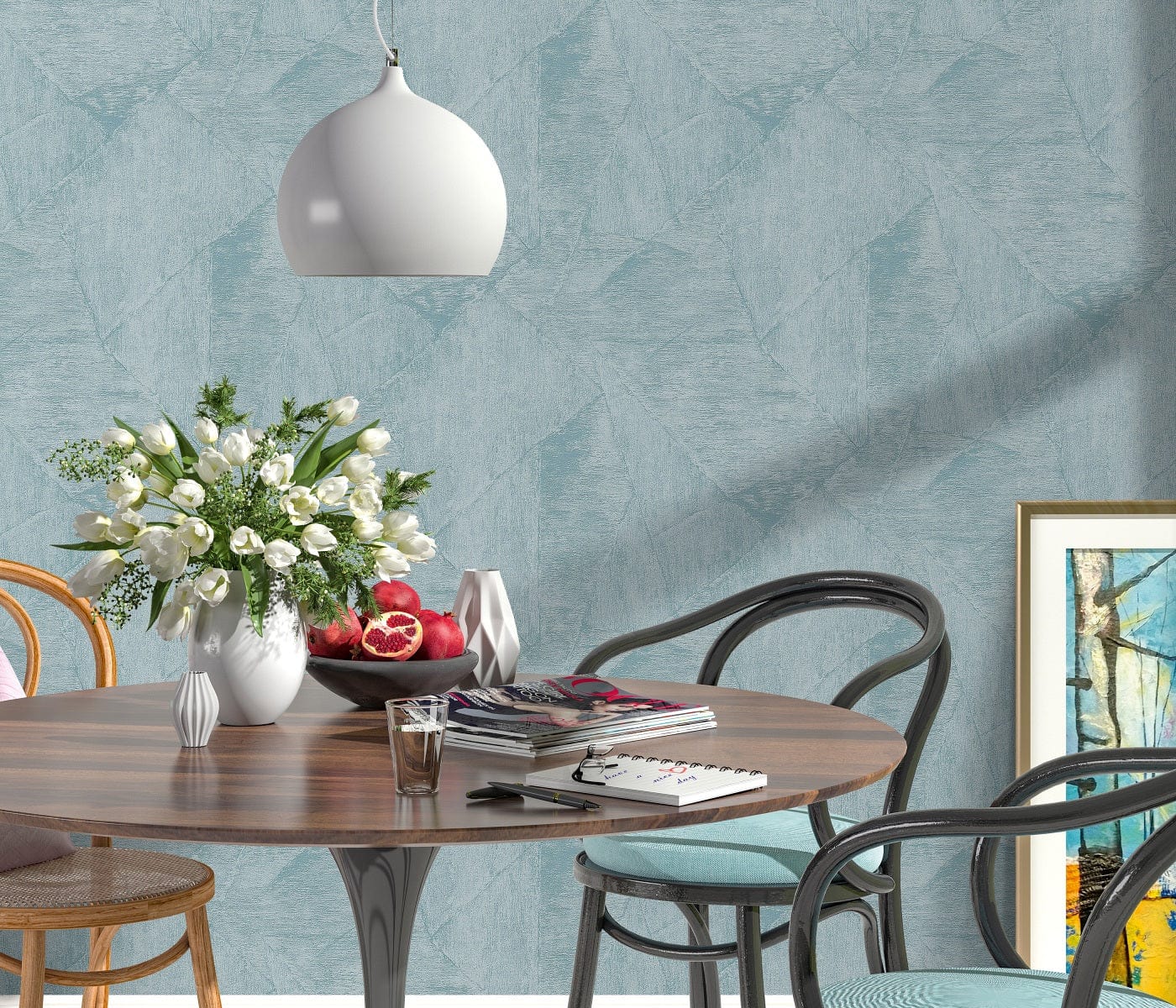 Tumši zilas ģeometriskas tapetes dramatiskam un stilīgam noformējumam, 3737356, showroom 3