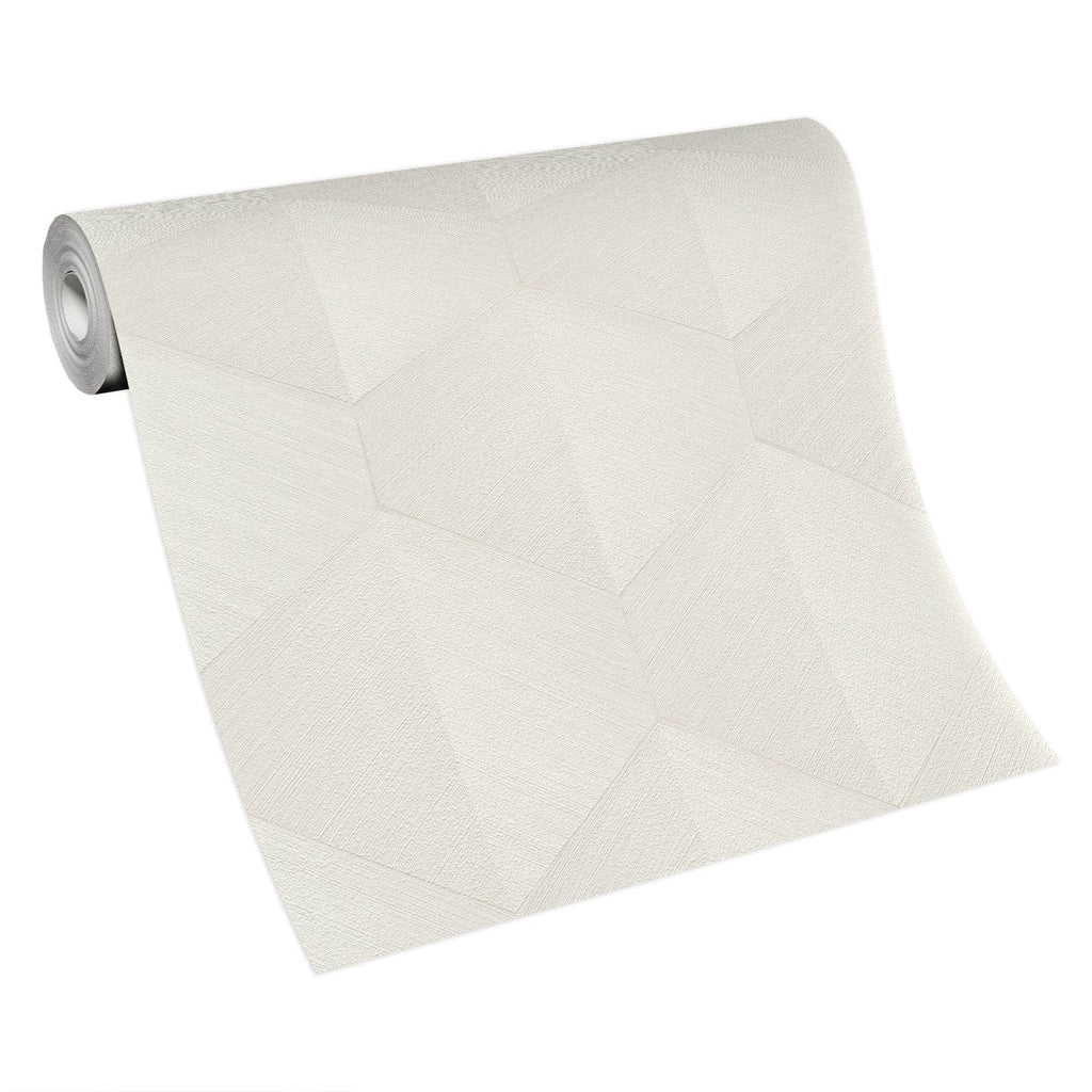 Modernas tapetes ar izteiksmīgu 3D grafisko dizainu krēmkrāsas tonī, skats interjerā 5