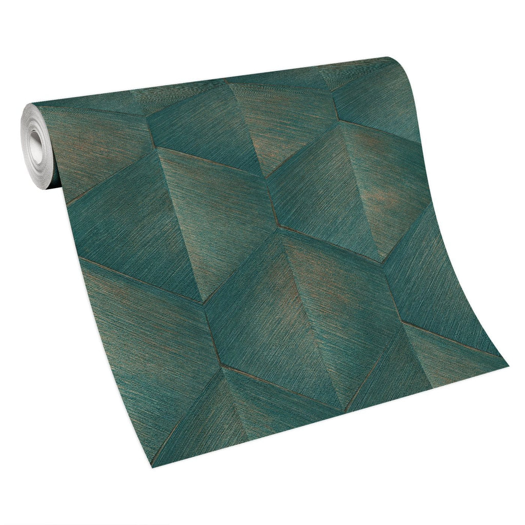 Tumši zaļas 3D tapetes ar grafisko rakstu unikālai sienu apdarei, 3751333, skats interjerā 4