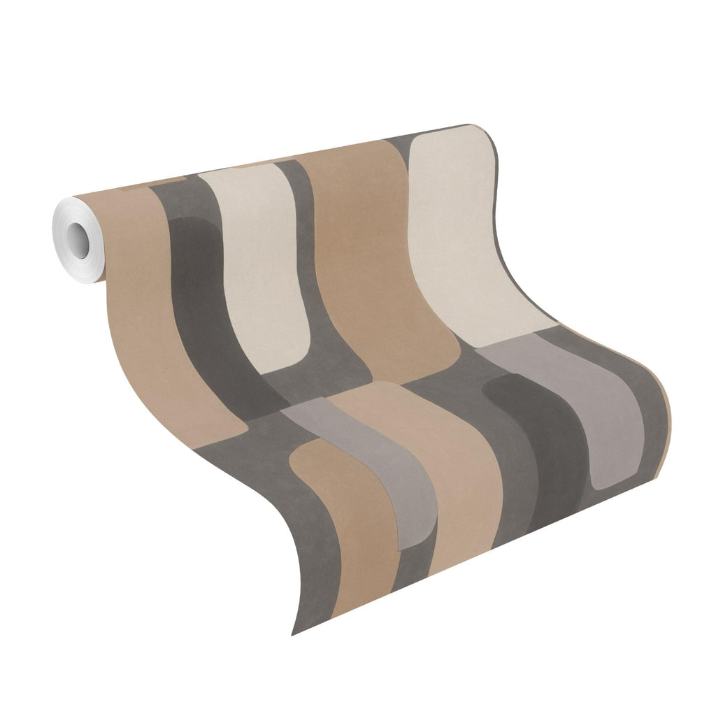 Grafiskā raksta tapetes, brūnā, melnā un pelēkā krāsā, RASCH, 330533, Paraiso