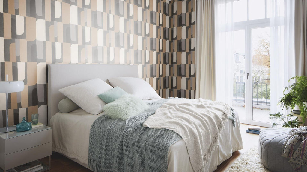 Grafiskā raksta tapetes, brūnā, melnā un pelēkā krāsā, RASCH, 330533, Paraiso