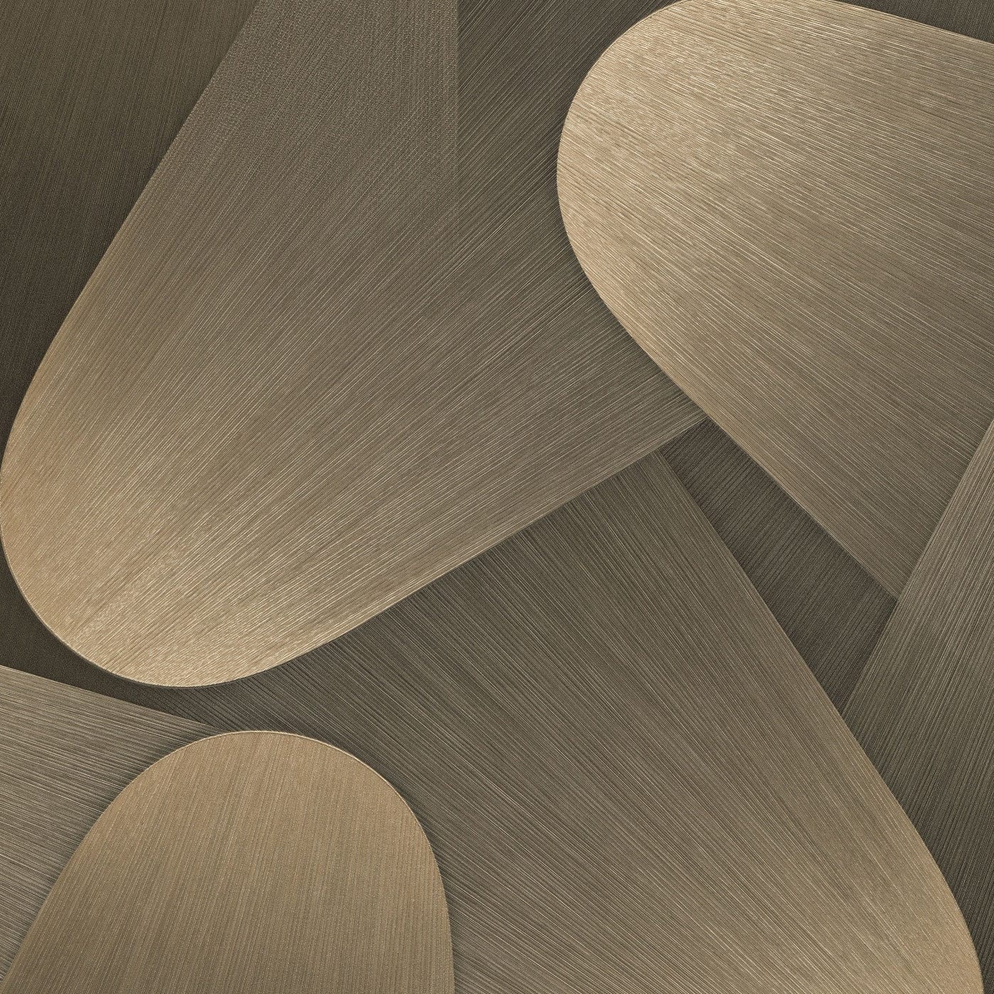 Modernas tapetes ar izliektām 3D formām zelta un brūnā krāsā 3763613